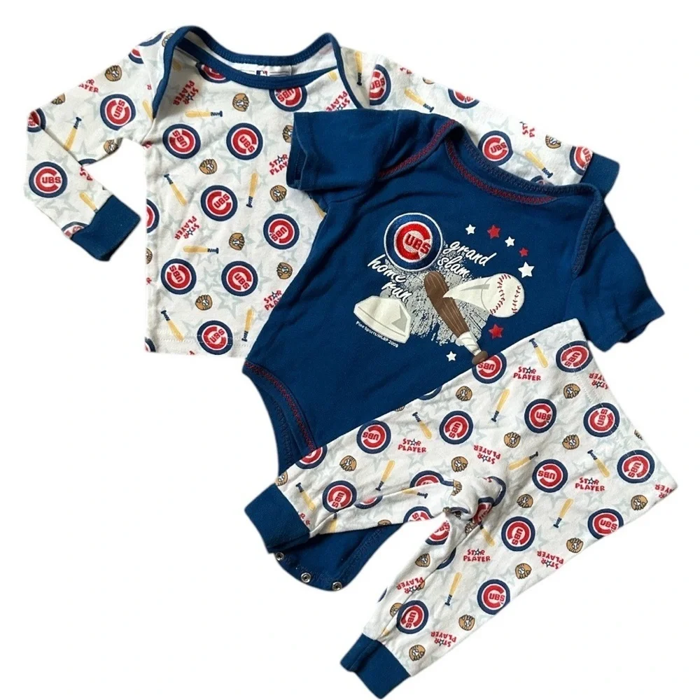 Chicago Cubs Baby Boy Clothes 3 Piece Mix Match Outfit Set- Pajamas & Bodysuit
